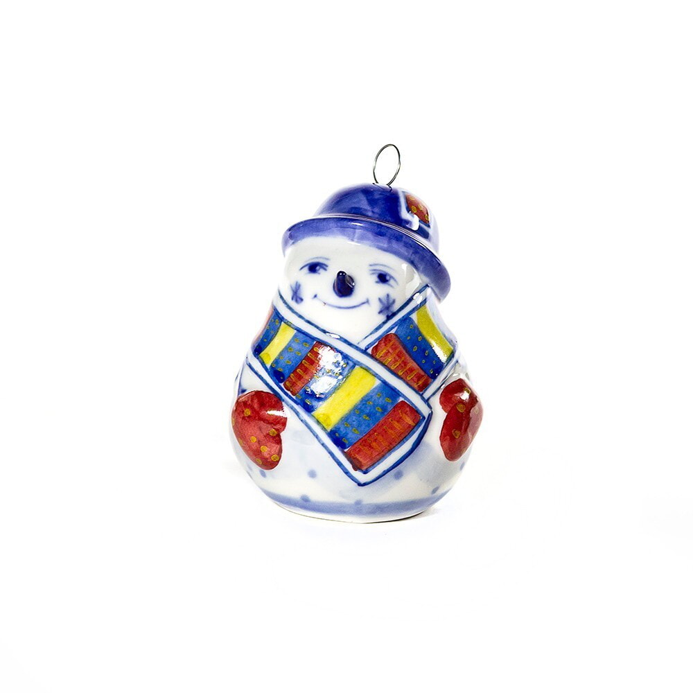 Ёлочная игрушка Снеговичок (подглазурная цветная роспись)