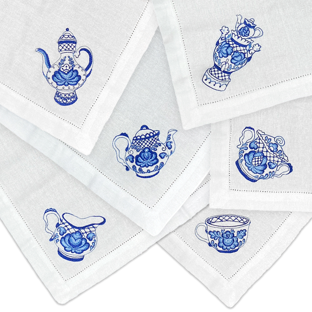 Набор сувенирных салфеток Гжель - чайная коллекция (набор из 6 салфеток, размер 50х35 см)