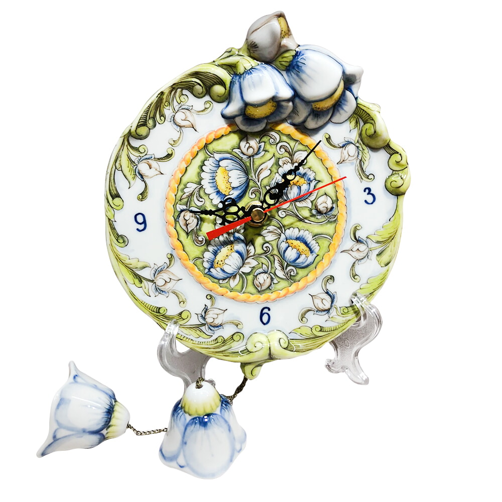 Часы Колокольчик в цветной росписи "Пышные цветы"