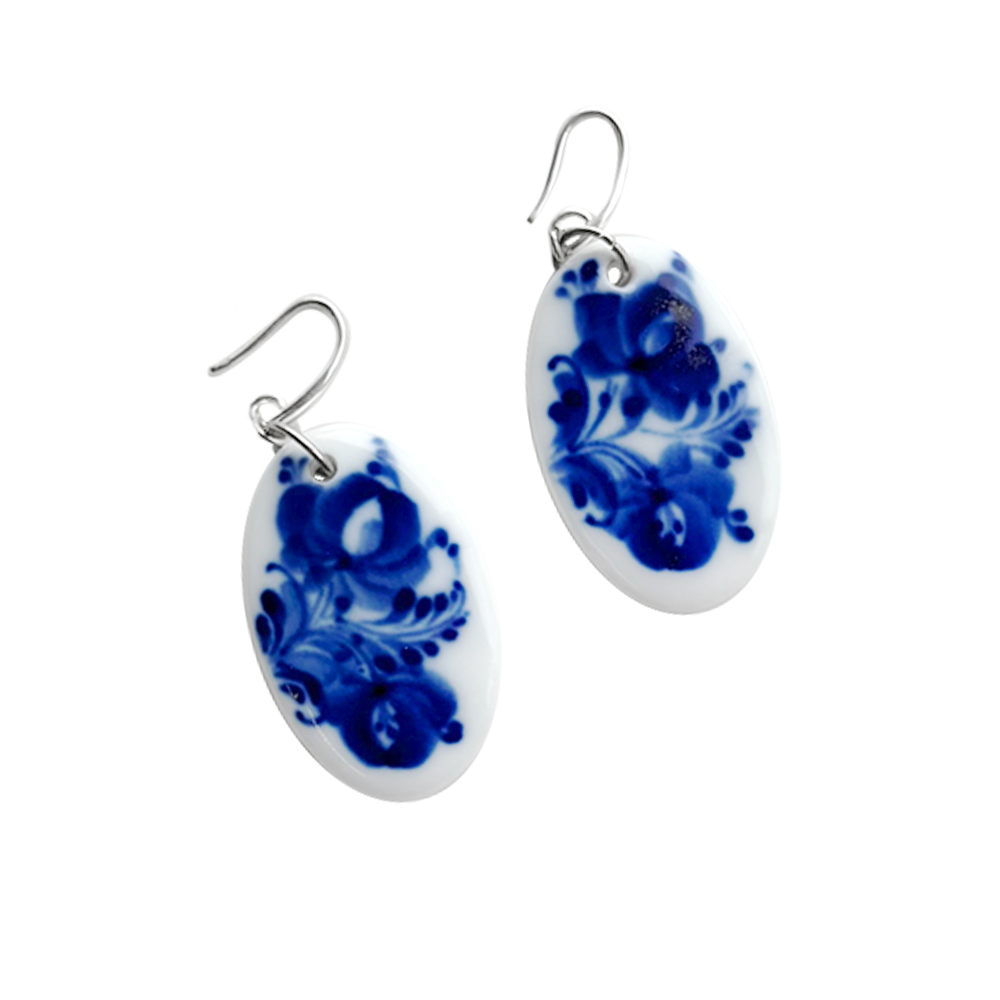 Серьги Овальные из коллекции ГФЗ &amp;amp; Berta Muzis Гжельский фарфоровый завод