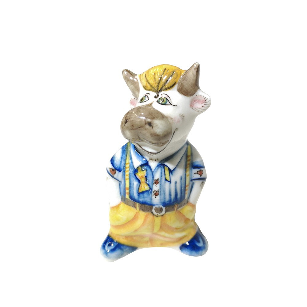 Скульптура Бык стиляга в цветной росписи Гжельский фарфоровый завод