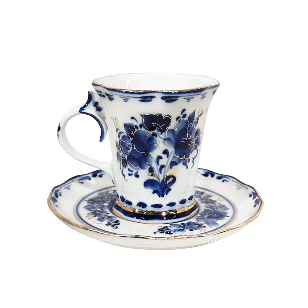 Чайная пара Катерина золото объем 170 мл. Гжельский фарфоровый завод