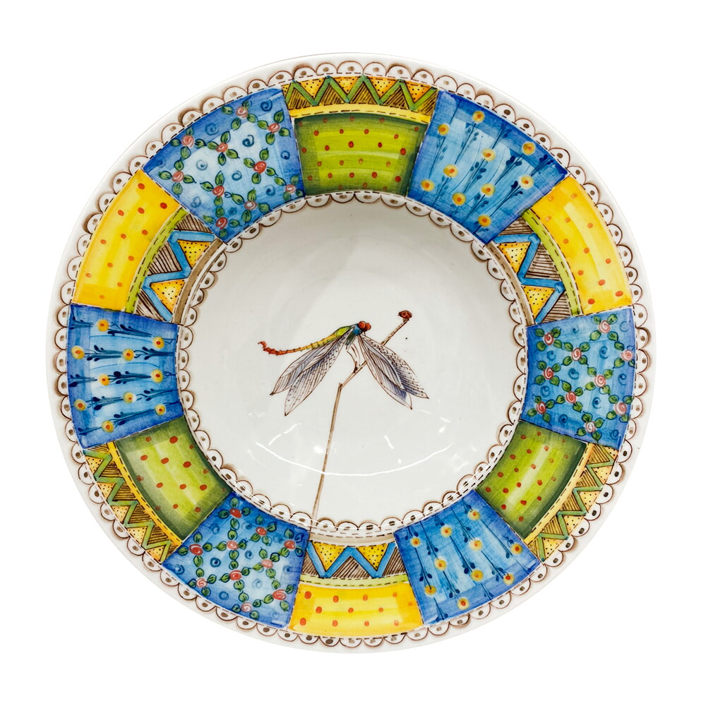 Тарелка для пасты Фасон в росписи &quot;Пэчворк&quot; диаметр 26 см. Гжельский фарфоровый завод