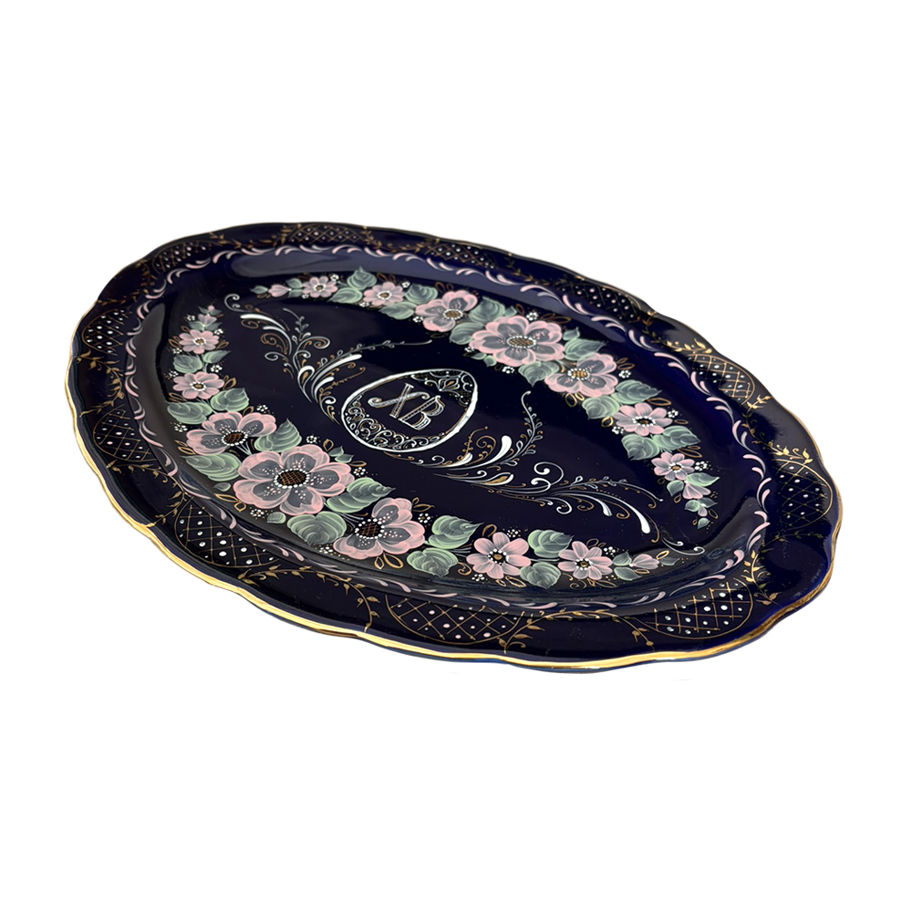 Блюдо овальное Лаванда большое к Пасхе Гжельский фарфоровый завод