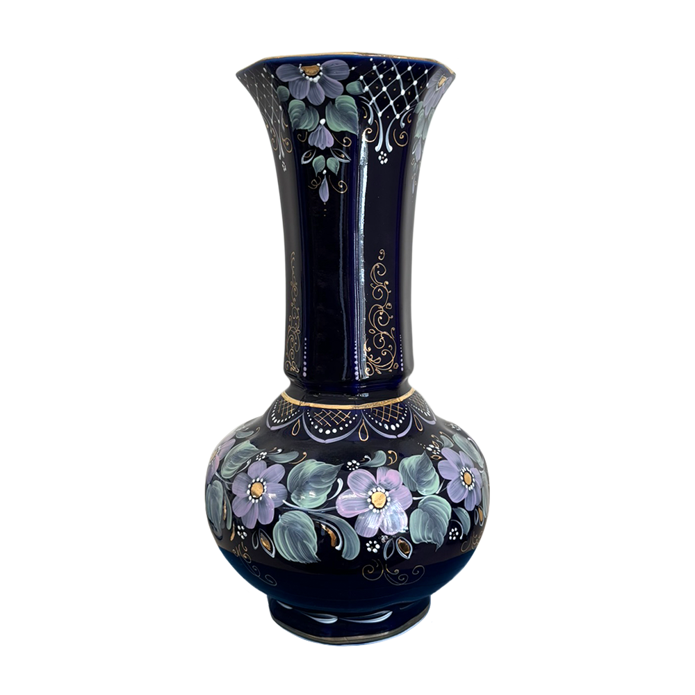 Ваза Абутилон в глухом кобальте с цветной росписью Гжельский фарфоровый завод