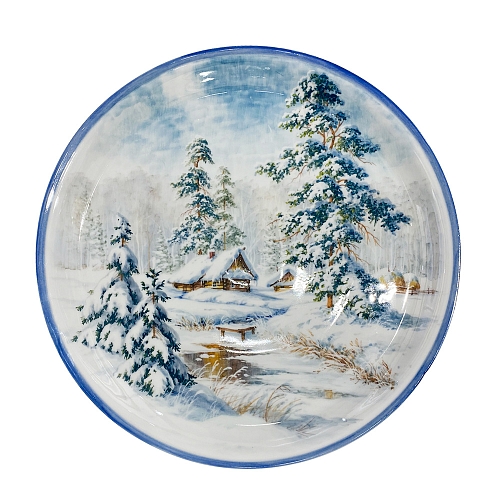 Поднос Зима в росписи Гуляева (диаметр 34 см)