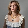 Колье Мишка роспись Незабудка с золотом на бусах из желтого агата из коллекции &amp;quot;Босиком по траве&amp;quot; ГФЗ &amp;amp; Buylerika Ceramic Гжельский фарфоровый завод
