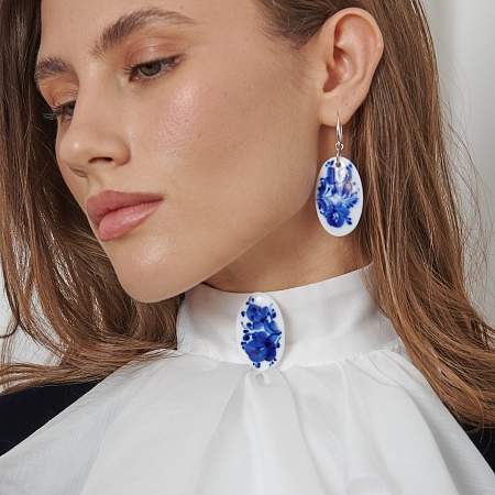 Серьги Овальные из коллекции ГФЗ &amp; Berta Muzis Гжельский фарфоровый завод