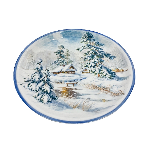 Поднос Зима в росписи Гуляева (диаметр 34 см)