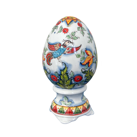 Яйцо малое Подарочное в цветной росписи Косихиной с птицей Гжельский фарфоровый завод