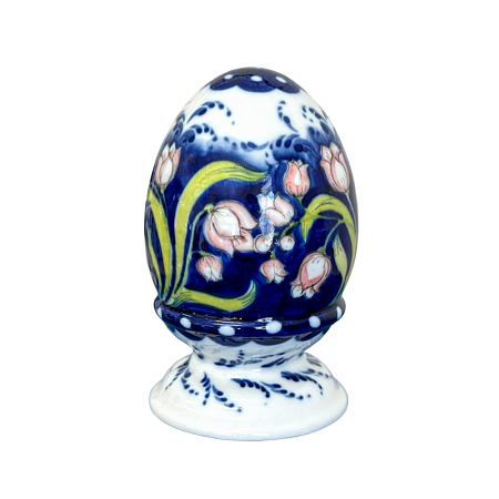 Яйцо сувенирное в росписи Косихиной с ландышами Гжельский фарфоровый завод