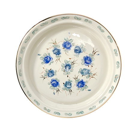 Тарелка для блинов с крышкой Всё коту масленица в голубых розах Устюхиной Гжельский фарфоровый завод