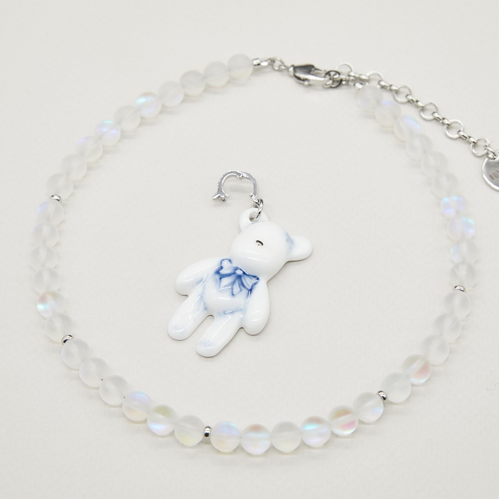 Кулон Мишка съемный роспись бантик со стеклом в платине из коллекции ГФЗ &amp;amp; Buylerika Ceramic Гжельский фарфоровый завод