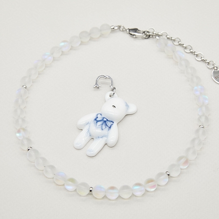 Кулон Мишка съемный роспись бантик со стеклом в платине из коллекции ГФЗ &amp; Buylerika Ceramic Гжельский фарфоровый завод