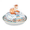 Тарелка для блинов с крышкой Все коту масленица "Зимний городок" (подглазурные цветные краски) Гжельский фарфоровый завод