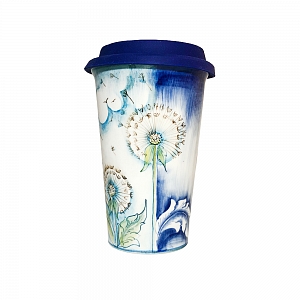 Авторский кофейный стаканчик с силиконовой крышкой №10 (цветная подглазурная роспись)
