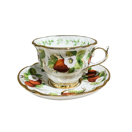 Чайная пара Орхидея &quot;Земляника&quot; объем 220 мл. Гжельский фарфоровый завод