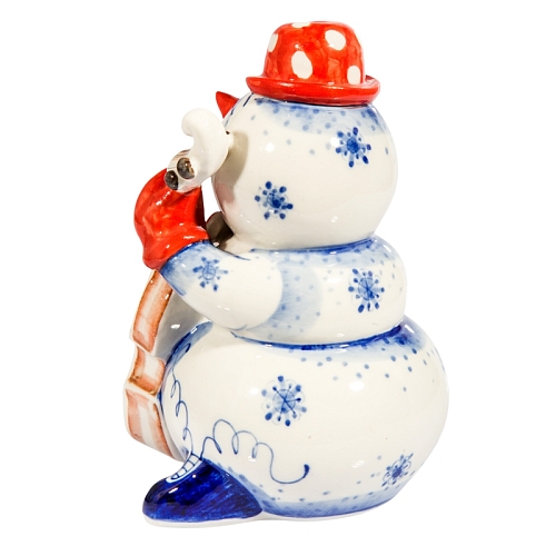 Скульптура Снеговик с контрабасом (подглазурные цветные краски, кобальт)
