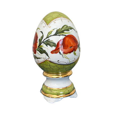 Яйцо малое Подарочное в росписи Устюхиной с маками Гжельский фарфоровый завод