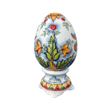 Яйцо малое Подарочное в цветной росписи Косихиной с птицей Гжельский фарфоровый завод