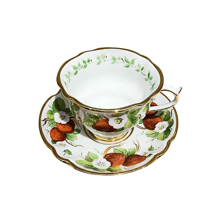 Чайная пара Орхидея &quot;Земляника&quot; объем 220 мл. Гжельский фарфоровый завод