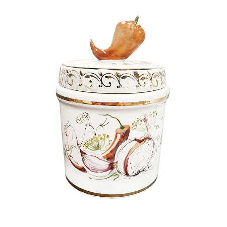 Банка Перец малая высокохудожественная роспись (авторская работа) объем 400 мл. Гжельский фарфоровый завод