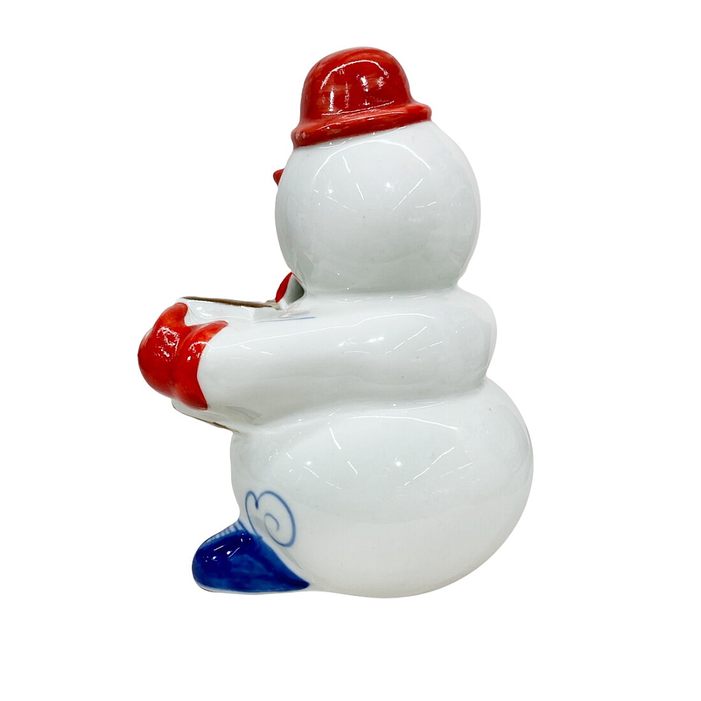 Скульптура Снеговик с гармошкой краски Гжельский фарфоровый завод