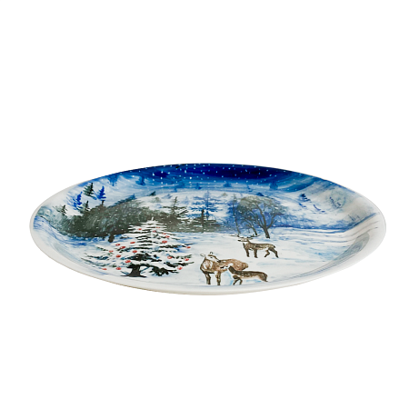 Тарелка Подарочная в цветной росписи Титова Зимний лес диаметр 27 см.
