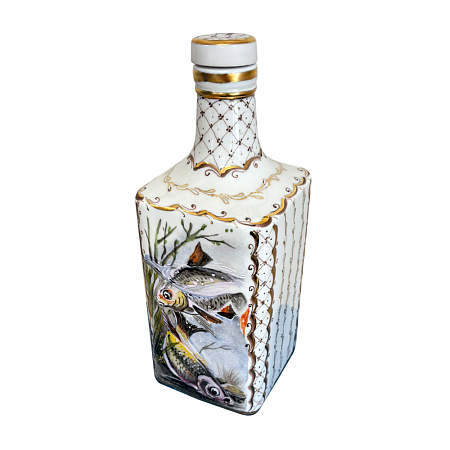 Штоф Классический в росписи Сорокиной с рыбами Гжельский фарфоровый завод