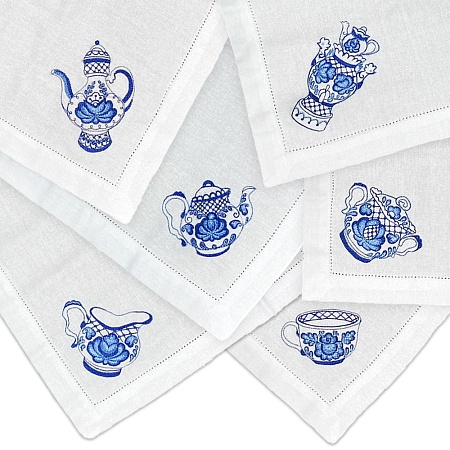 Набор сувенирных салфеток Гжель - чайная коллекция (набор из 6 салфеток, размер 50х35 см) Гжельский фарфоровый завод